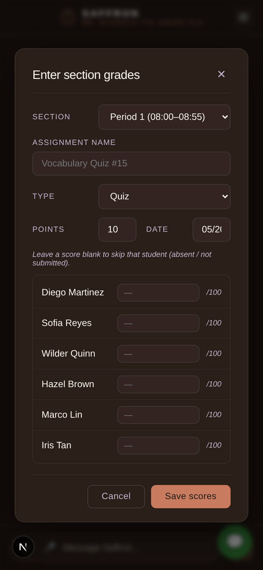 Enter section grades: bulk entry for a whole class at once.