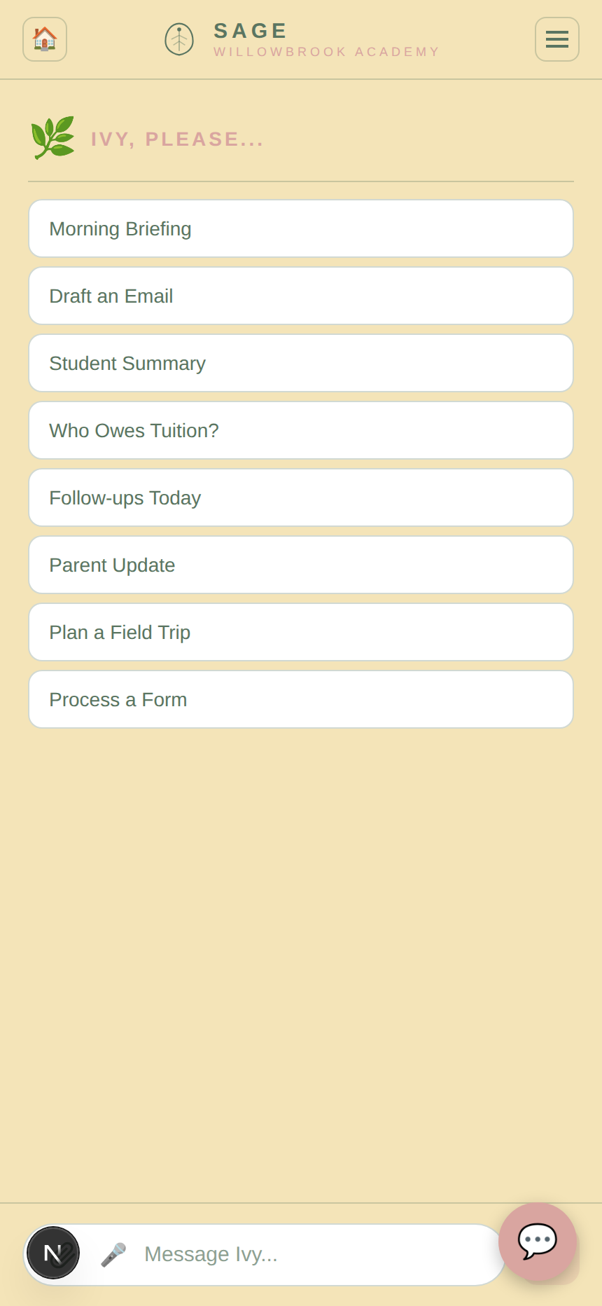 Ask Sage menu, with drafts and quick actions.
