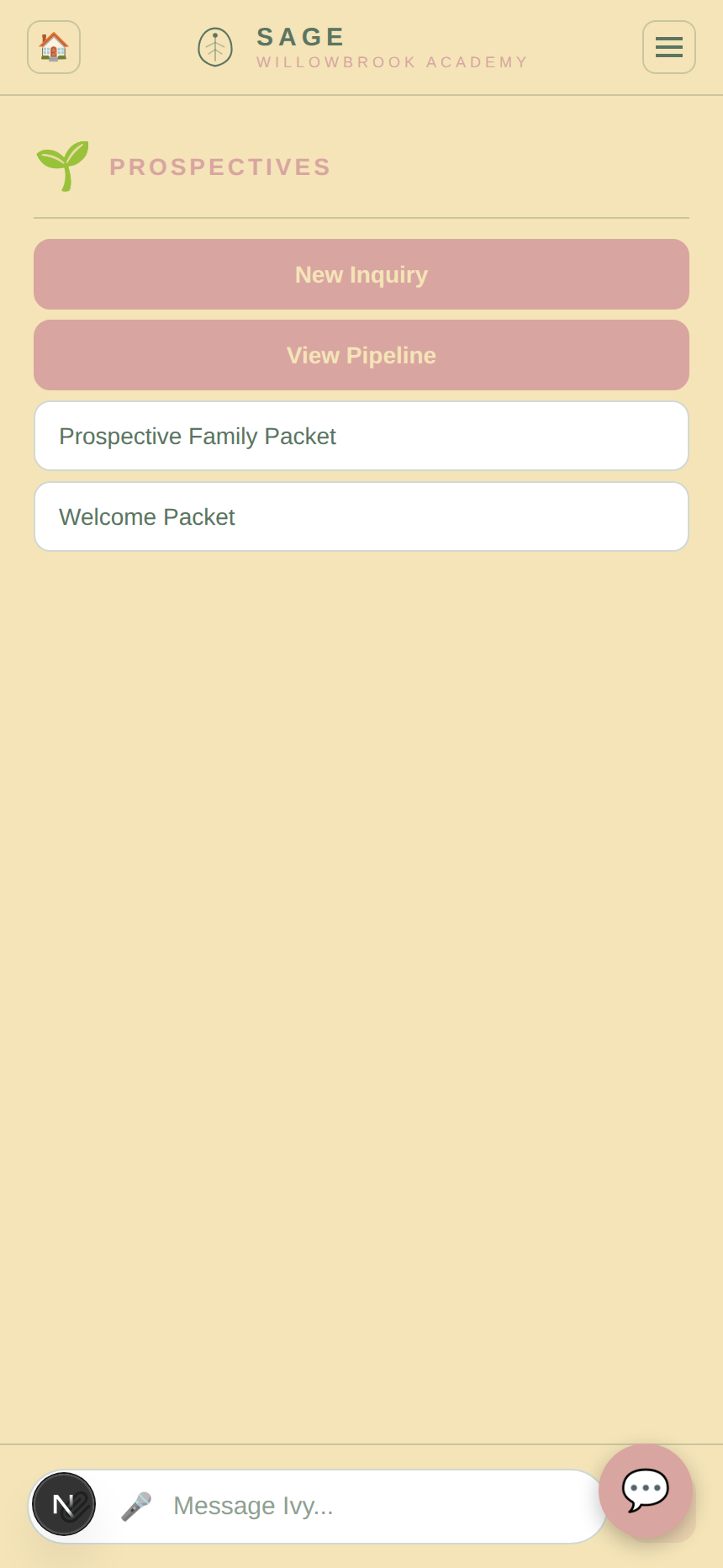 Admissions pipeline, prospective families from inquiry to enrolled.
