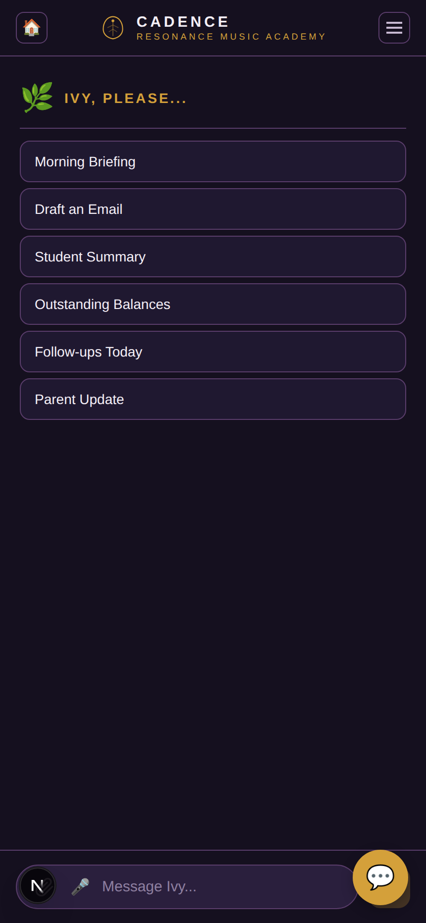 Ask Cadence menu with drafts and templates.